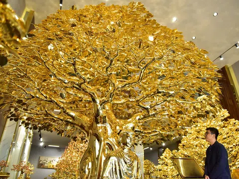 Choáng ngợp cây bồ đề mạ vàng nặng hơn 1 tấn, trị giá hàng chục tỷ đồng
